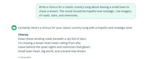 Example of Quillbot AI lyric generator