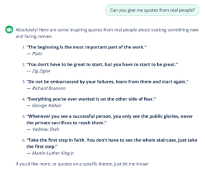 Providing feedback to refine the output of Quillbot's AI inspirational quote generator.
