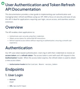 A screenshot showing the output of Quillbot's AI API Documentation Generator