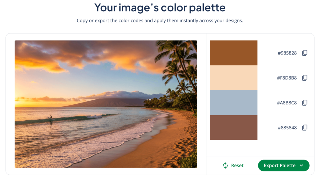 A color palette created by Quillbot's color palette generator