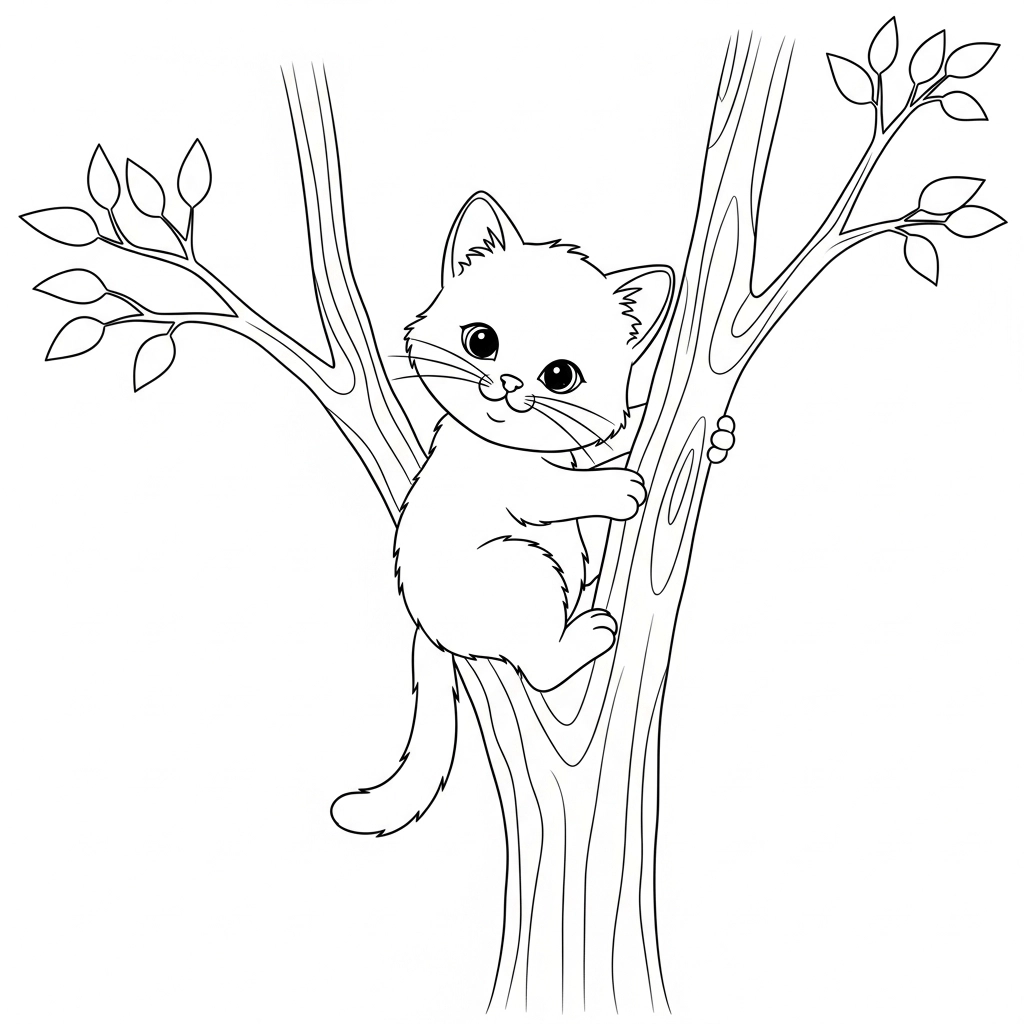 coloriage chat arbre