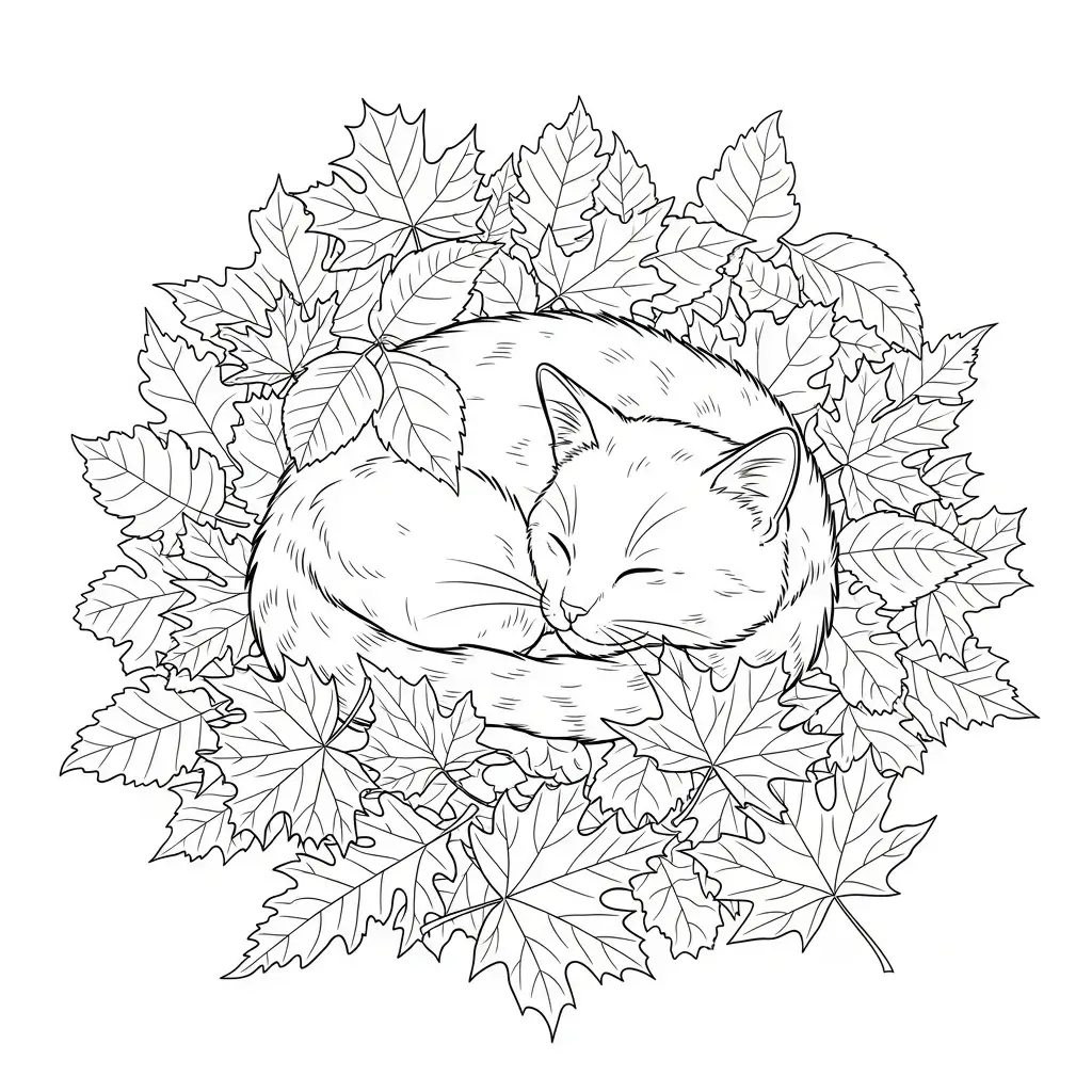 coloriage chat automne