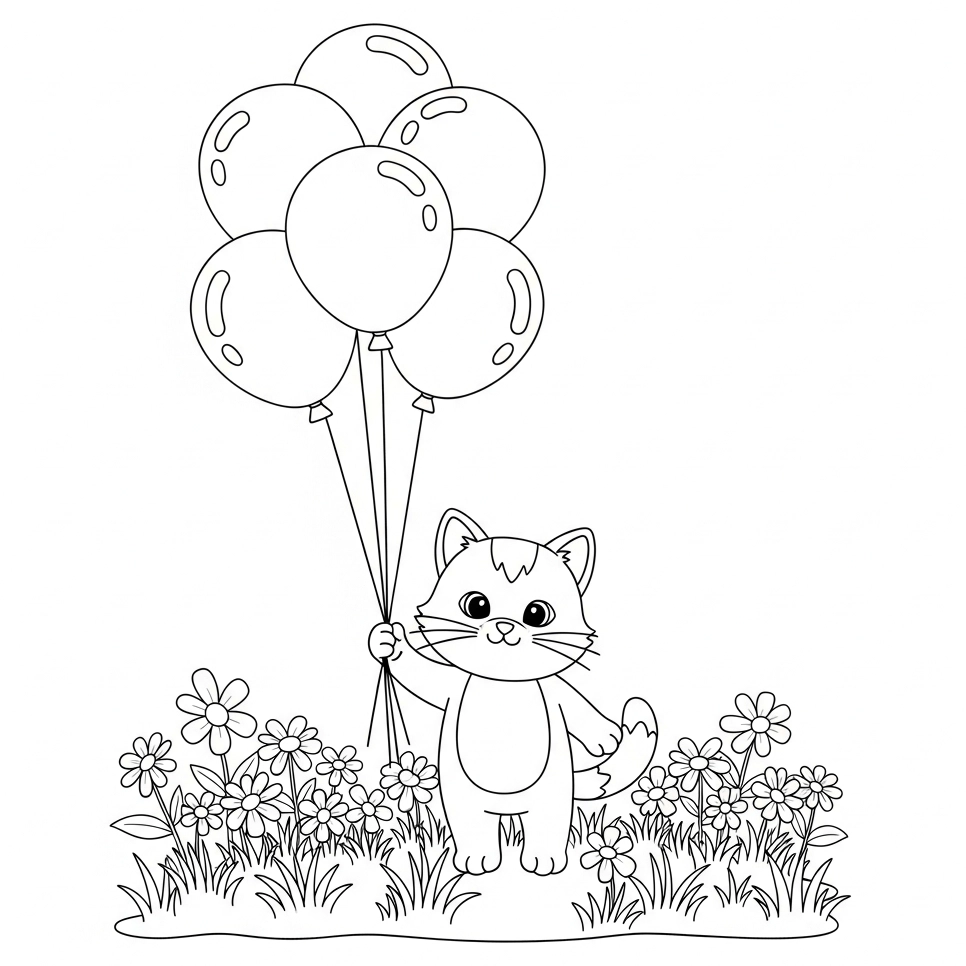 coloriage chat ballons