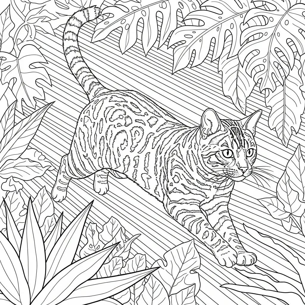 coloriage chat bengal foret
