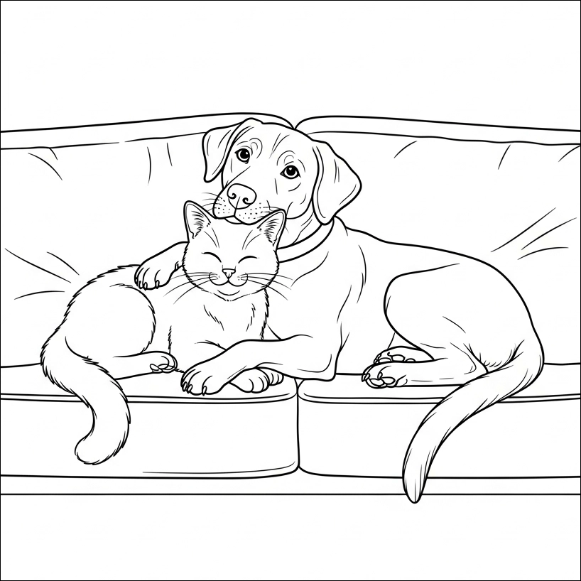 coloriage chat chien