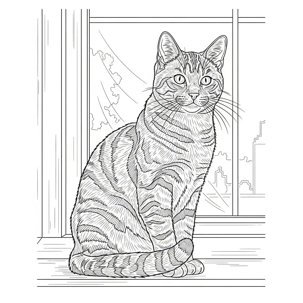 coloriage chat fenetre