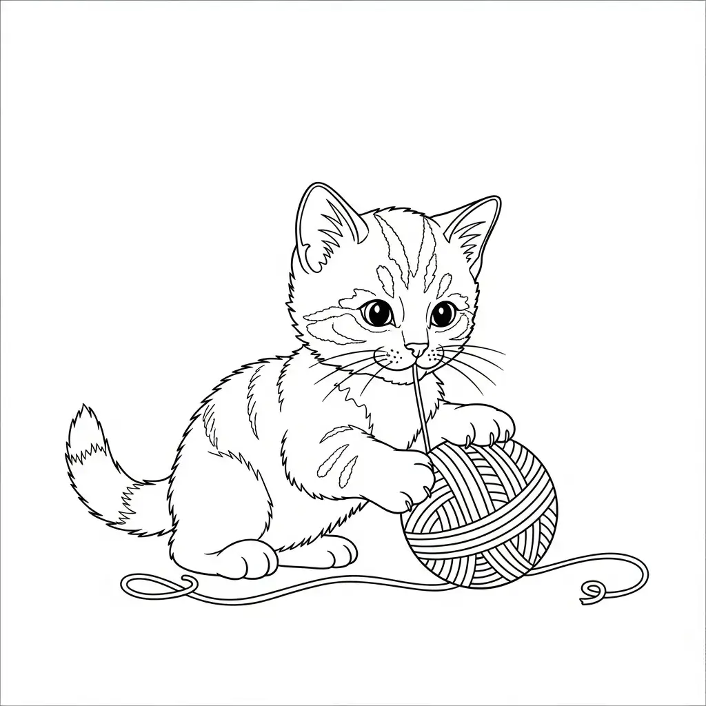 coloriage chat facile pelote