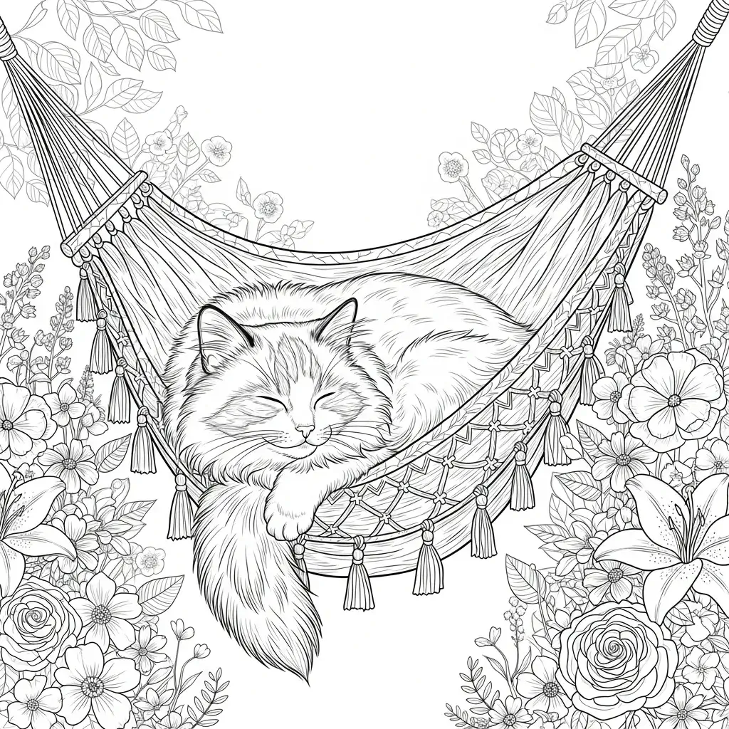 coloriage chat hamac