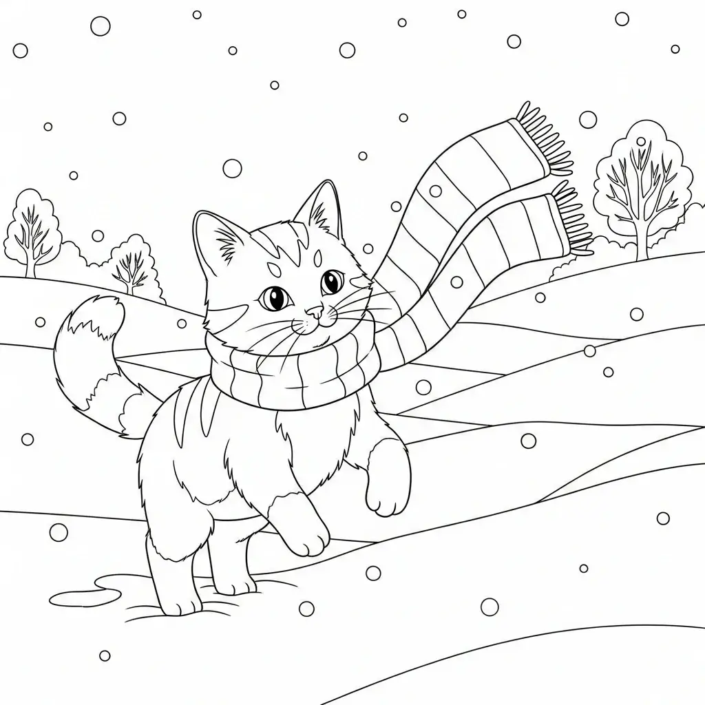 coloriage chat neige