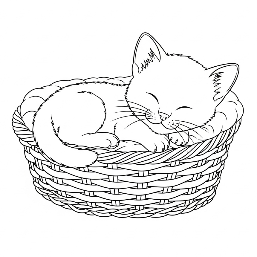 coloriage chat panier