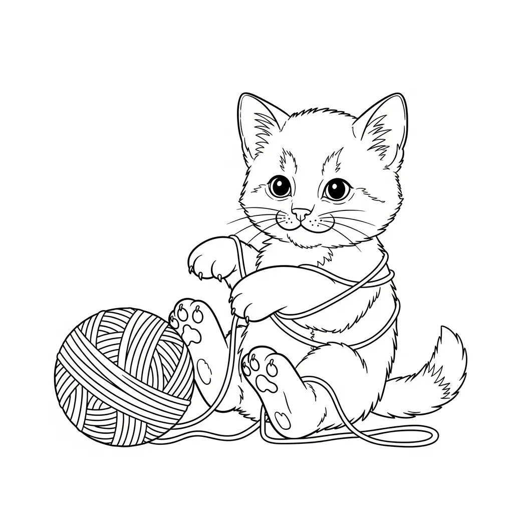 coloriage chat pelote laine