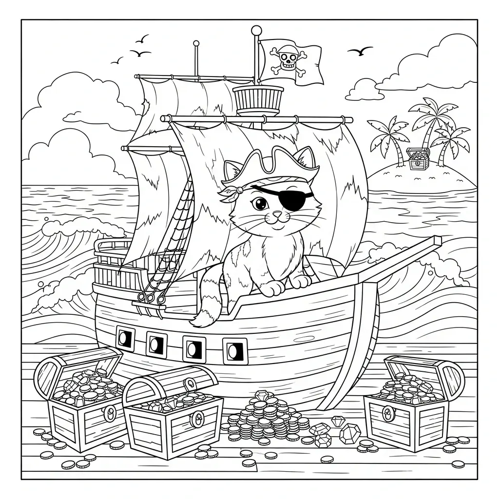 coloriage chat pirate