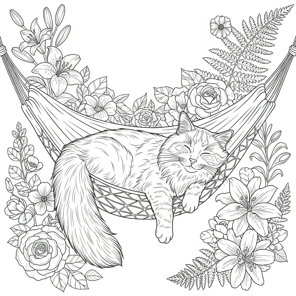 coloriage chat ragdoll hamac
