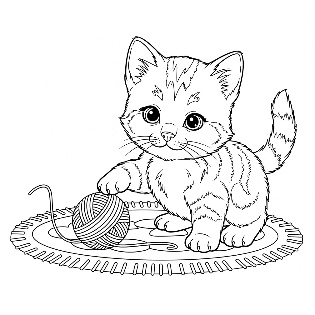 coloriage chat pelote de laine